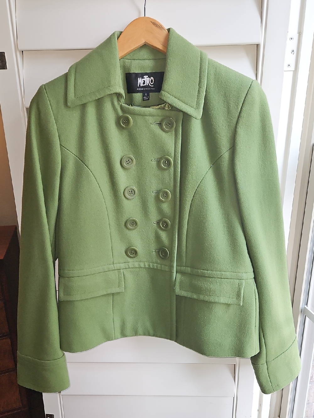 Metro Women's Light Green Double-Breasted Pea Coat